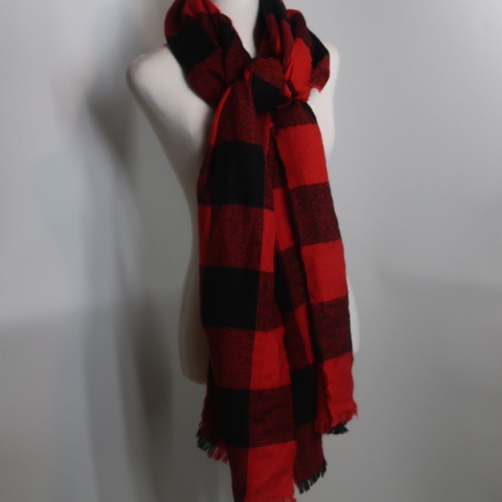 Merona Women's Red Black Buffalo Plaid Blanket Scarf